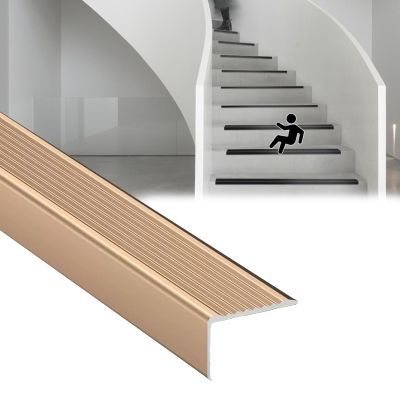 IkErna Stair Edge Protector, 90-Degree Stair Nosing Corner Trim, Aluminum Alloy Transition Strip, Gold, 100 mm W