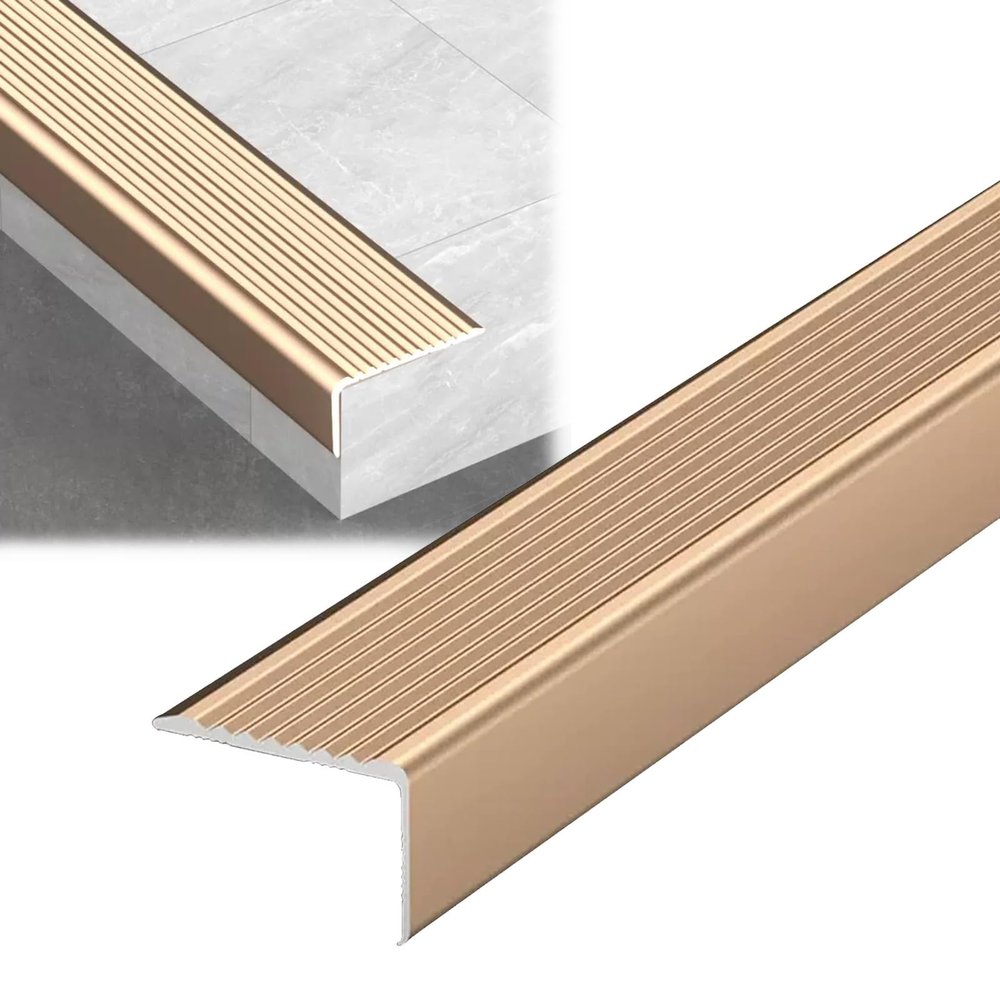 IkErna L-Shaped Stair Edge Protector, Anti-Slip Nosing, Gold, 30 mm Wide