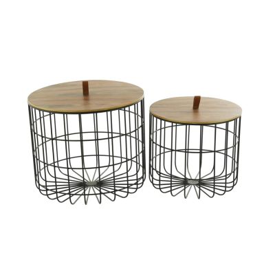 NATWEE 20 in., 17 in. H Brown Metal Storage Baskets with Wood Lids, 2-Piece, It's so Kind of You