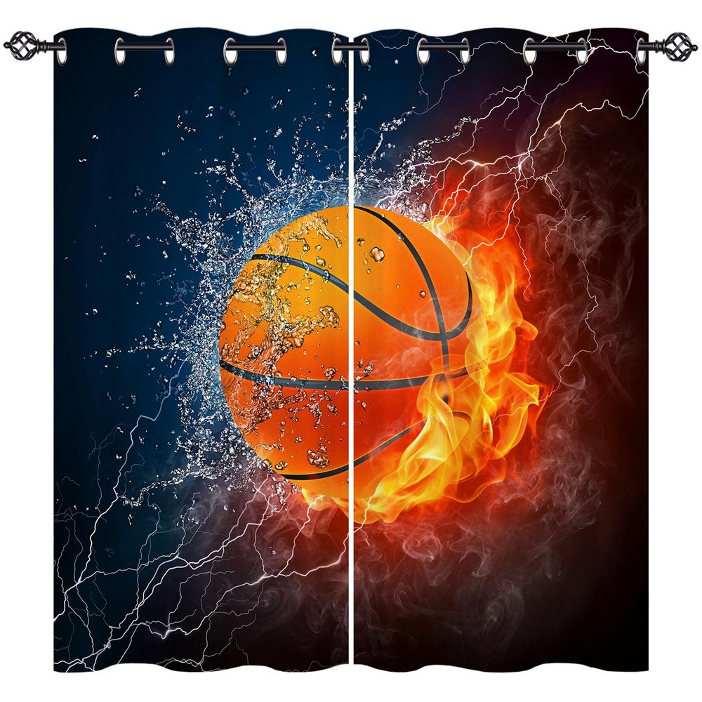 ANHOPE Basketball Flame Blackout Curtains, 2-Piece Set, 138 x 168 cm