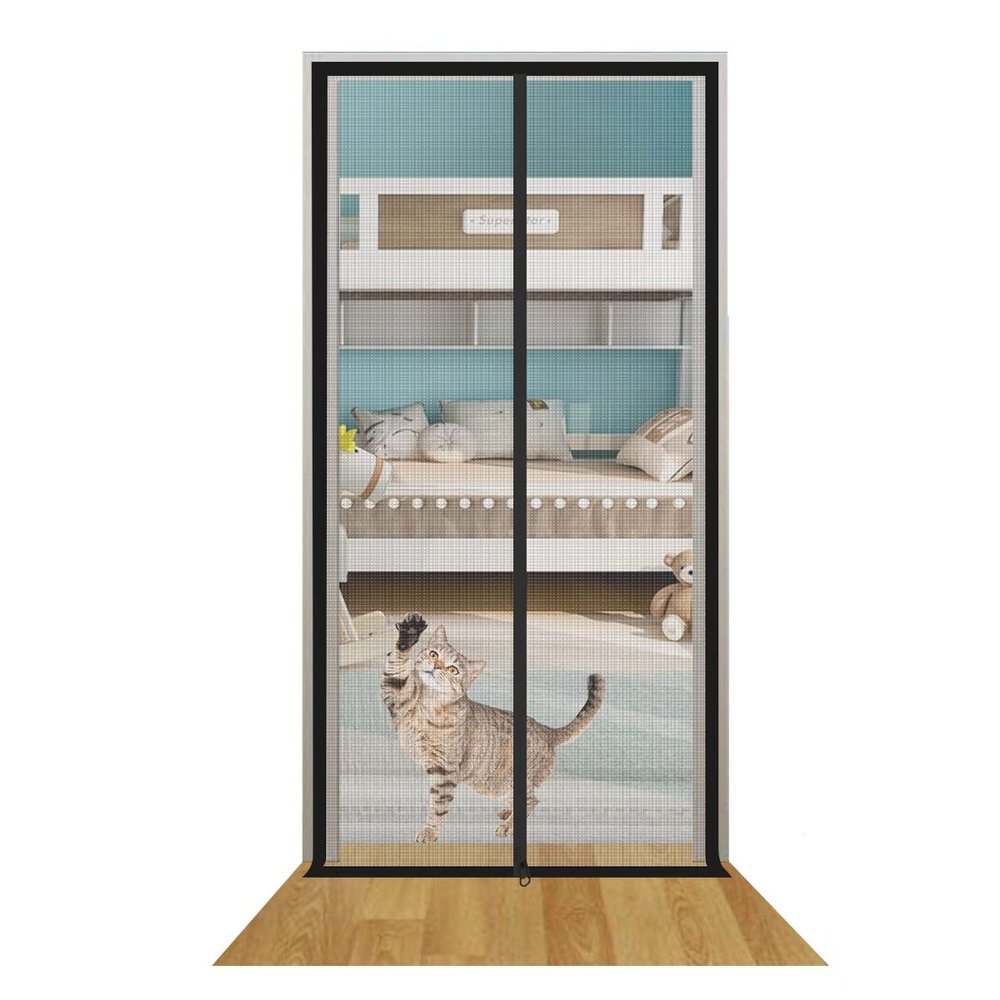 Pet Screen Door with Zipper, Reinforced Cat-Resistant Screen, Escape Prevention, Easy Installation (Black, 130 x 220)