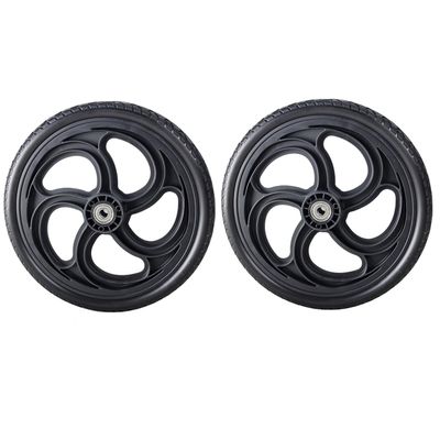 12-Inch Rear Wheel Replacement Set for Manual Wheelchairs, 12x1.75 PVC Solid Tires, 1/2-Inch Bearings, Black, 2-Pack