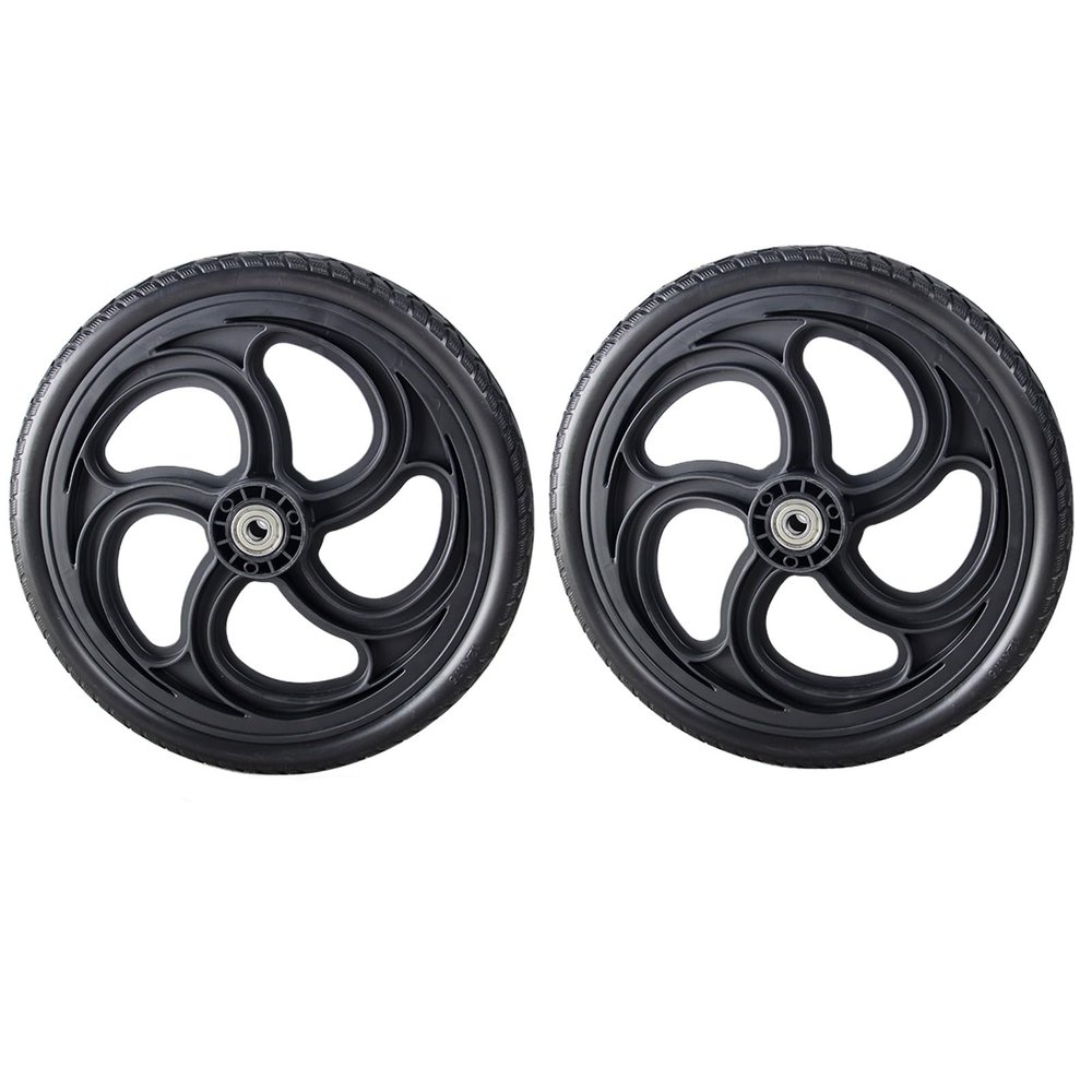 12-Inch Rear Wheel Replacement Set for Manual Wheelchairs, 12x1.75 PVC Solid Tires, 1/2-Inch Bearings, Black, 2-Pack