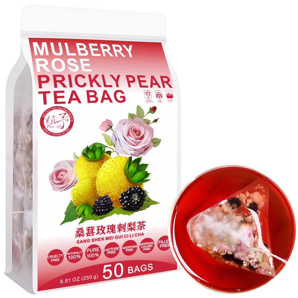 100% Natural Herbal Tea Bags, Mulberry Rose Prickly Pear, 250 g (25 × 10 g), Caffeine-Free, Additive-Free, Non-GMO