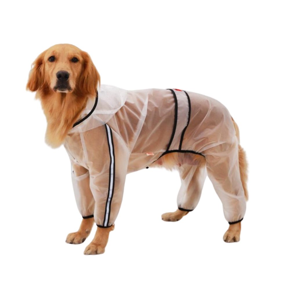 BT Bear Transparent Waterproof Four-Legged Dog Raincoat with Hood and Reflective Strips, 7XL