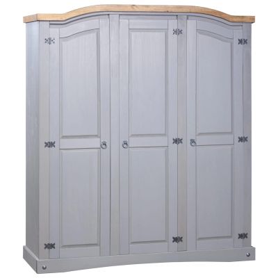ARKEM Mexican-Style Pine Wood Wardrobe, 3 Doors, Gray
