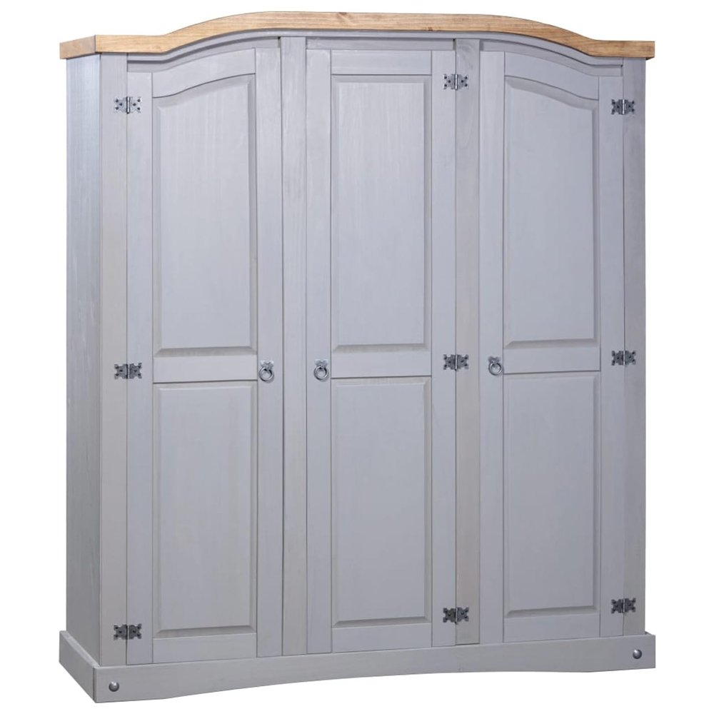 ARKEM Mexican-Style Pine Wood Wardrobe, 3 Doors, Gray