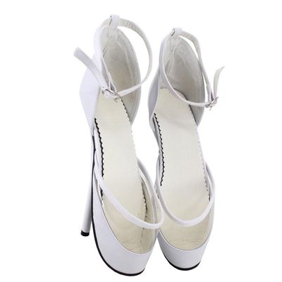 PROMI 18 cm Slim-Heel Ballet High Heels with Ankle Buckle Strap, White, Size 46