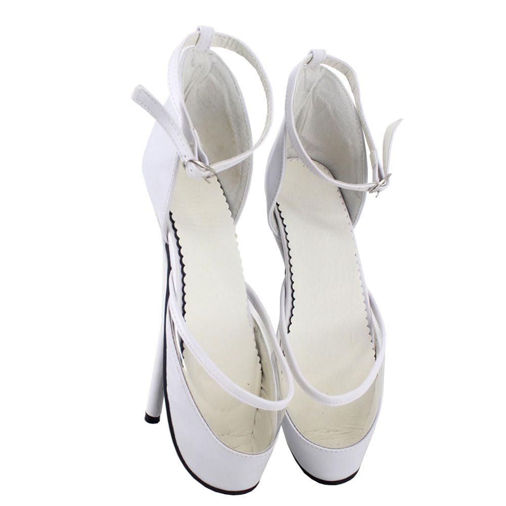 PROMI 18 cm Slim-Heel Ballet High Heels with Ankle Buckle Strap, White, Size 46