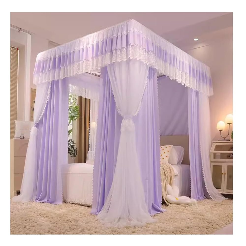 SZITW Bed Canopy Mosquito Net for Single or Double Beds, Purple and White, 180 x 220 x 210 cm
