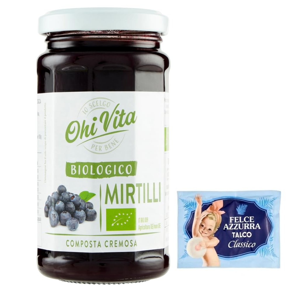 12-Pack Ohi Vita Blueberry Jam, 250 g Jar + 100 g Felce Azzurra Talcum Powder Gift