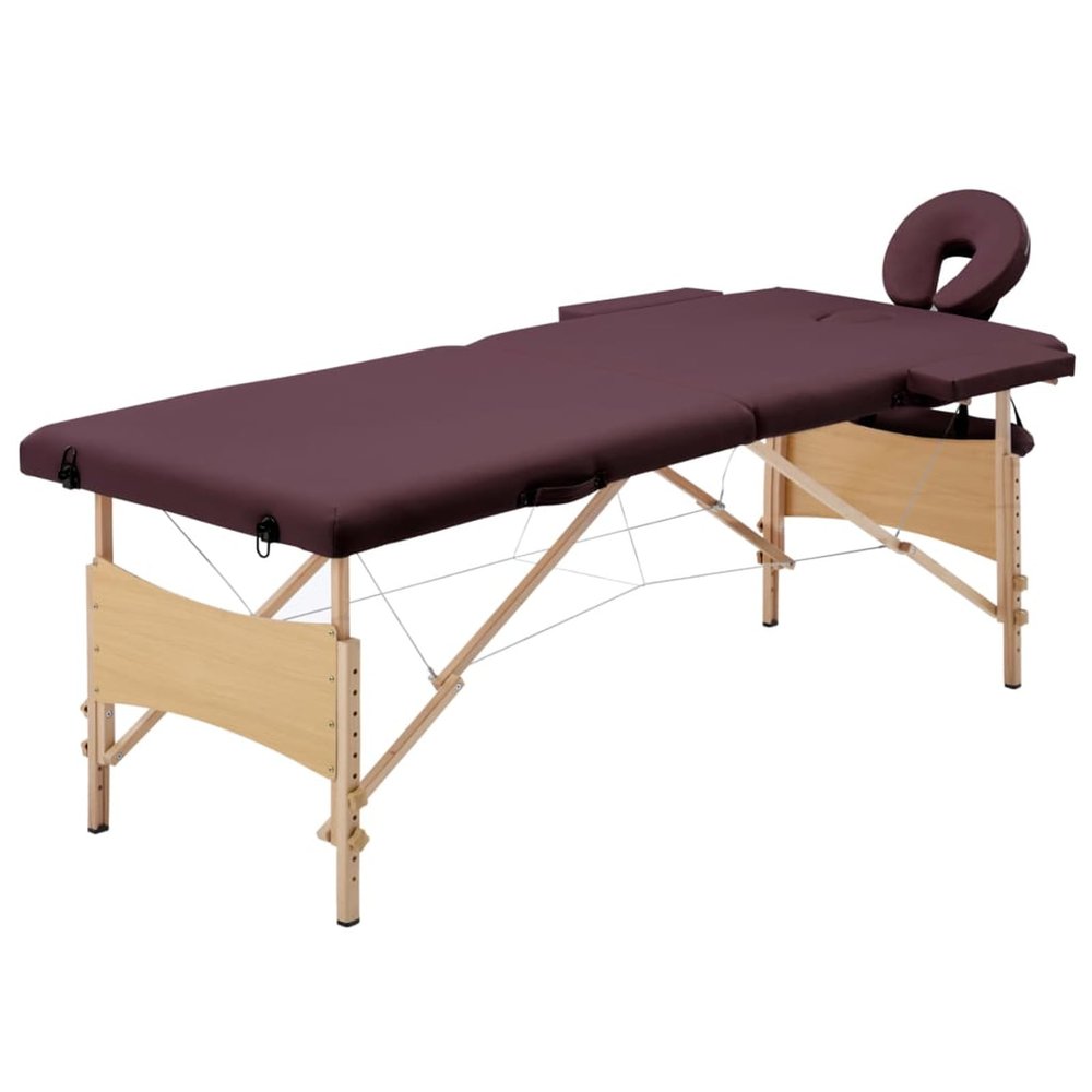 Festnight Folding 2-Zone Massage and Beauty Table, Height-Adjustable, Wine Purple