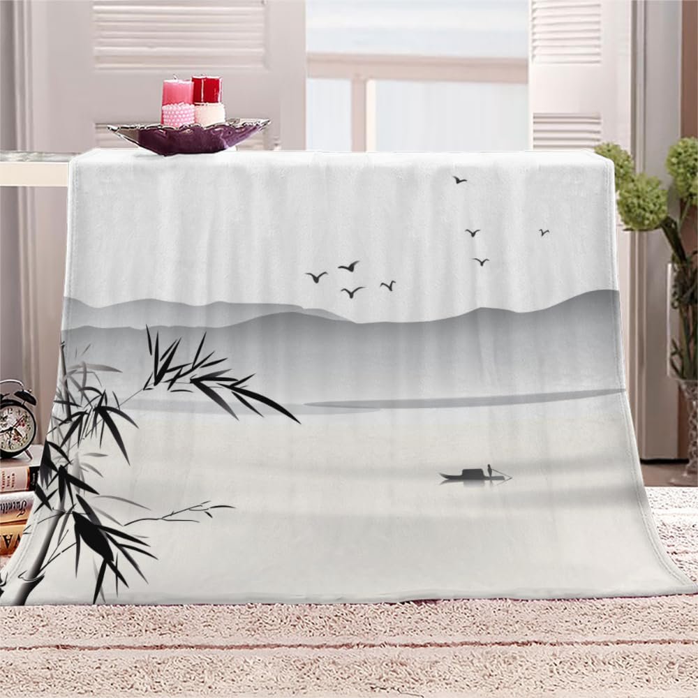 Bamboo Plush Flannel Fleece Blanket, 100 x 130 cm, Landscape Print