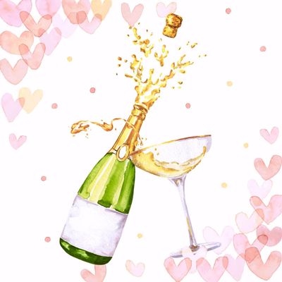 20 Wedding & Love Napkins, Champagne Around Hearts, 33 x 33 cm