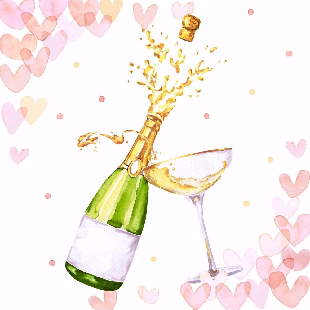 20 Wedding & Love Napkins, Champagne Around Hearts, 33 x 33 cm