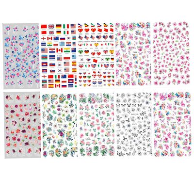 Housoutil Paper Nail Stickers, 10-Piece Set, Fresh Flowers and Butterflies, Self-Adhesive, Random Styles