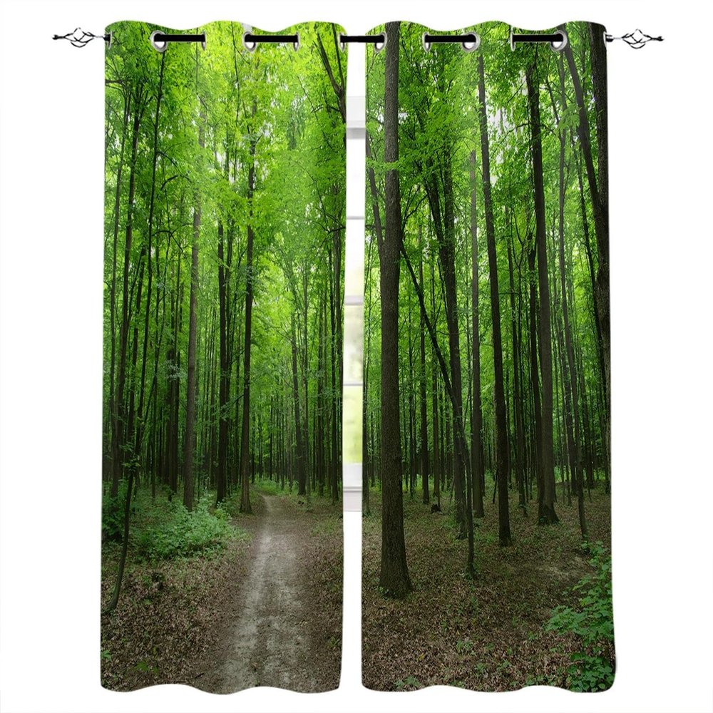 ZDLLDZ Green Forest Nature Blackout Curtains for Kids' Room or Bedroom, Cartoon Window Curtains, 117 x 214 cm (W x H), Set of 2