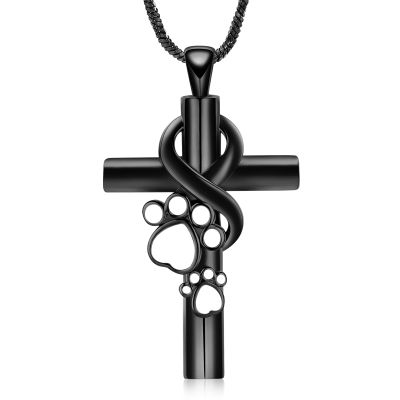 QGJNSGC Cross Urn Necklace for Ashes, Paw Print Cremation Jewelry with Funnel Filler for People, Women, Girls and Pets