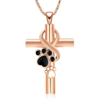 Cross Urn Necklace for Ashes and Paw Prints