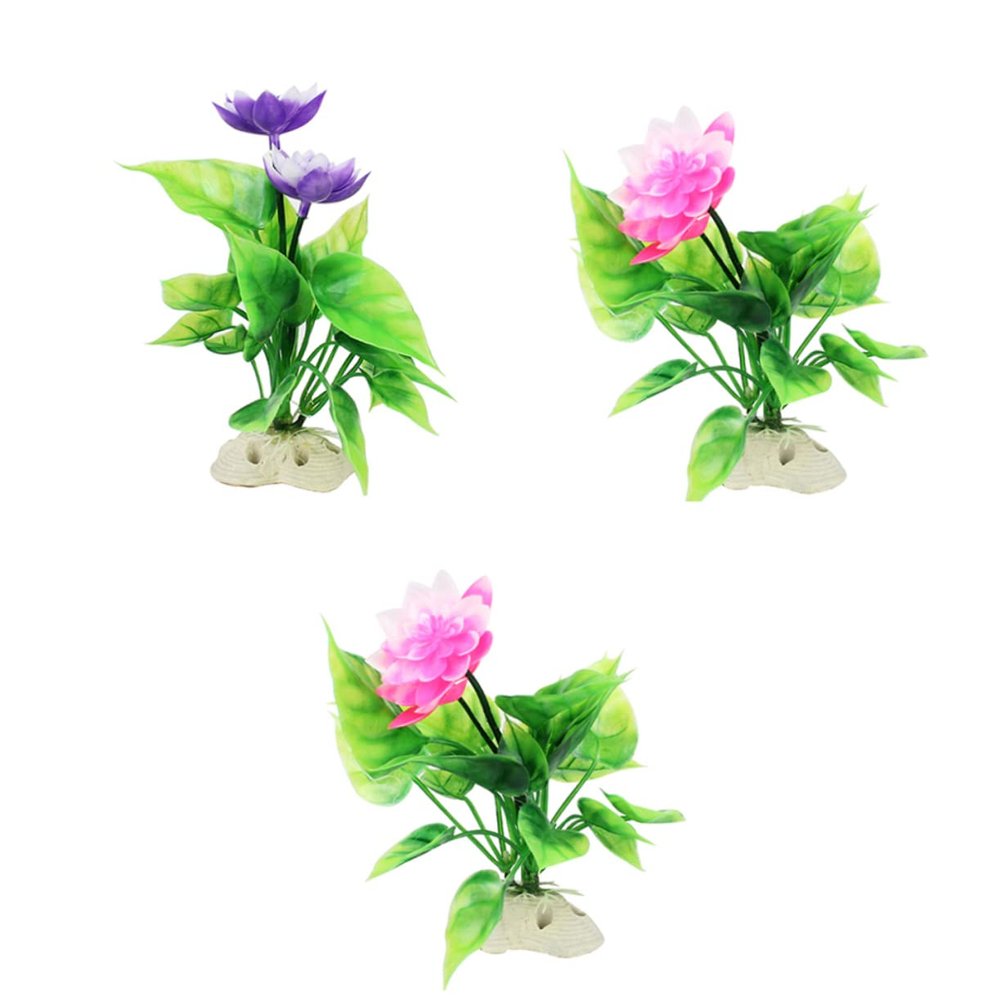 TOPBATHY Aquarium Decorations, 3-Piece Artificial Water Lily Flower Ornaments