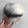 Men’s Human Hair Toupee, Lace Front with PU Base, 8 x 10 in, #1B/60, Straight view 2