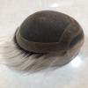 Men’s Human Hair Toupee, Lace Front with PU Base, 8 x 10 in, #1B/60, Straight view 3