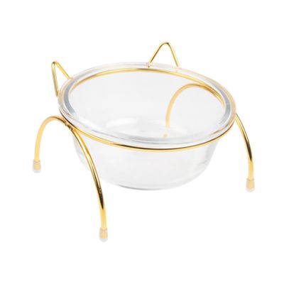 FRCOLOR Elevated Glass Pet Bowl with Slanted Design and Metal Stand