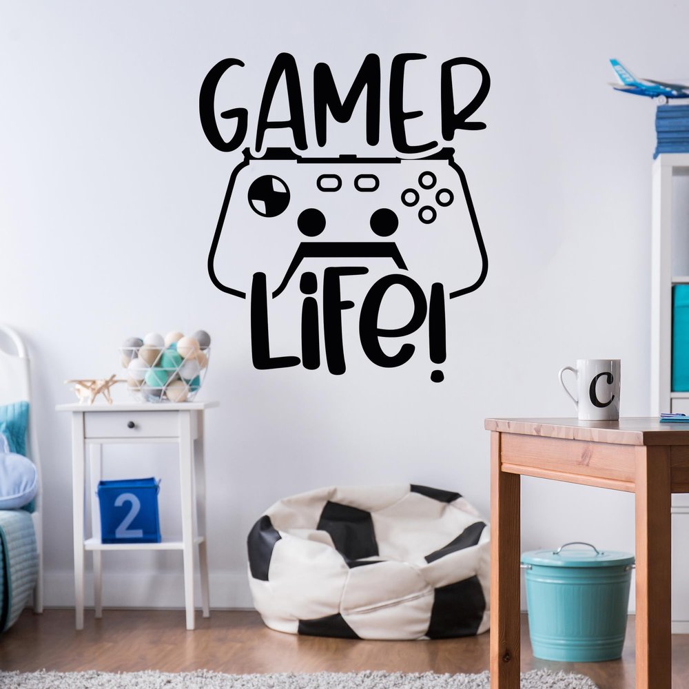 GRAZDesign Gamer Life Wall Decal for Kids' Room, Boys & Girls, Funny Sayings, 65 x 57 cm, Black