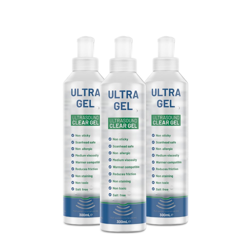 Electro Spyres Clear Ultrasound Gel | 3-Pack (3 x 300 mL Bottles) | Hypoallergenic | Non-Staining | Reduces Friction | Viscous | Safe for Scan Heads