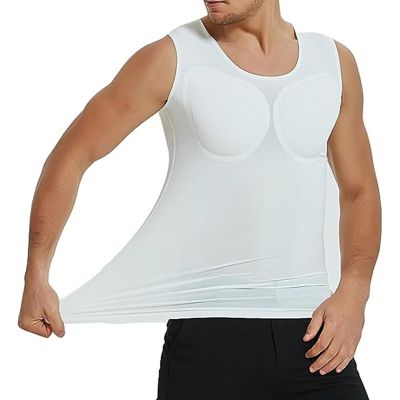 Men's Padded Chest Muscle Shaper Shirt, White, XL