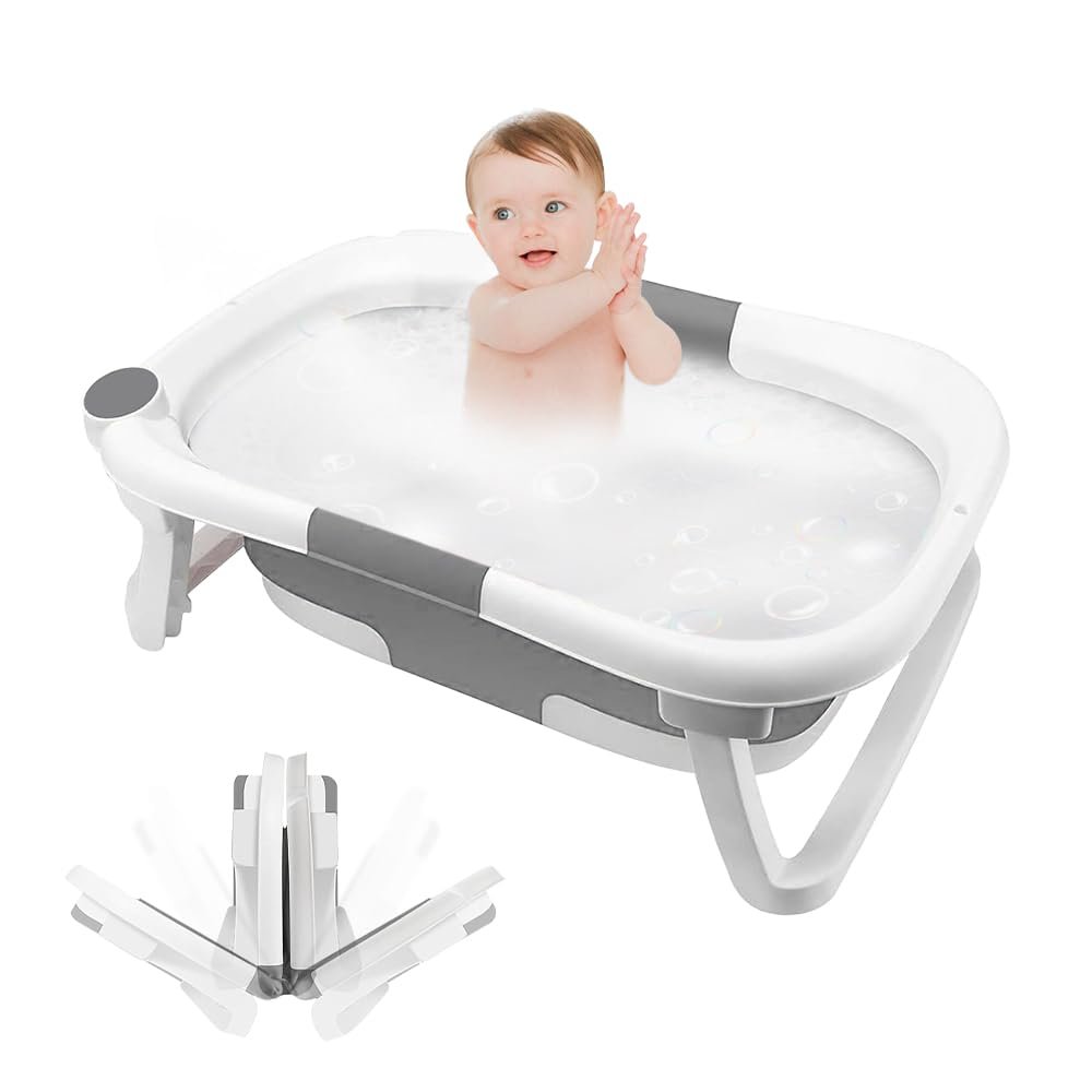 OHMG Foldable Baby Bathtub, Portable PP Plastic Tub with Non-Slip Feet