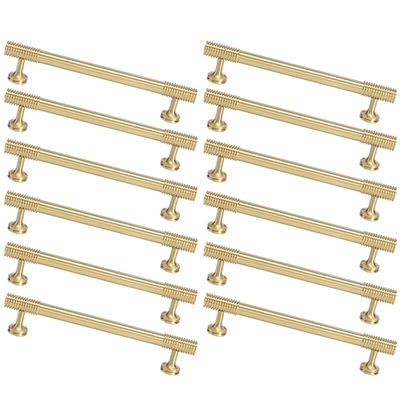 FJYDM 12-Pack Gold-Tone Brushed Brass Cabinet Handles, 5-Inch Hole Spacing