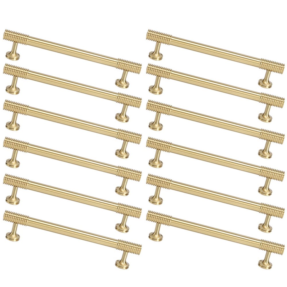 FJYDM 12-Pack Gold-Tone Brushed Brass Cabinet Handles, 5-Inch Hole Spacing