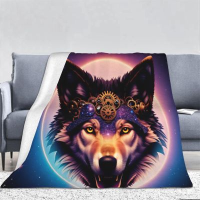3D Wolf Print Plush Flannel Blanket, Starry Sky, 180 x 200 cm
