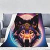 3D Wolf Print Plush Flannel Blanket, Starry Sky, 180 x 200 cm view 1