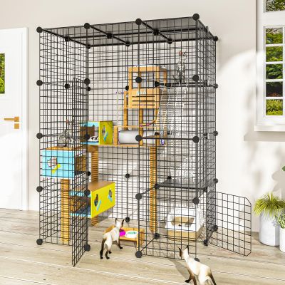 PAWING Large Cat Enclosure - DIY Catio for 1–3 Cats, Indoor & Outdoor, Removable Wire Kennel, 2 x 3 x 4 Play Area