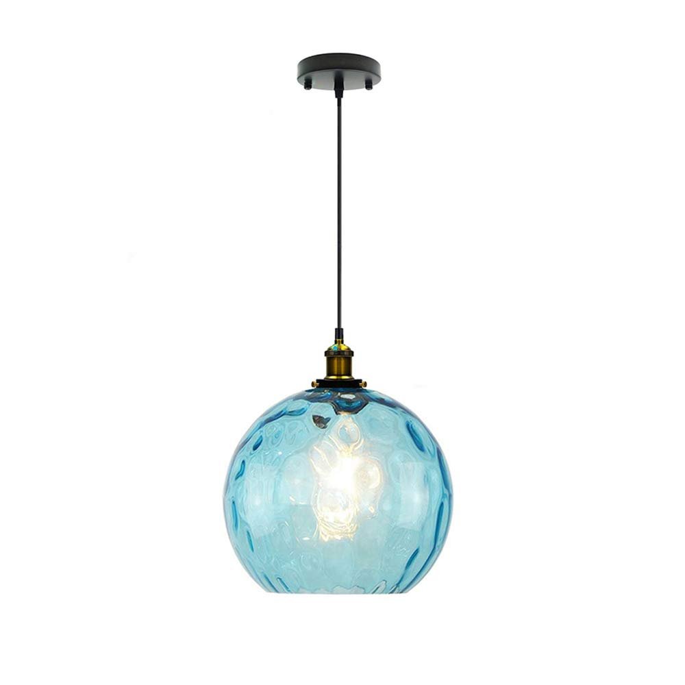 DONHEK Industrial Vintage Globe Pendant Light, 20 cm Blue Water-Ripple Glass Shade, Retro Loft Bar E27 Ceiling Light, Bronze Finish