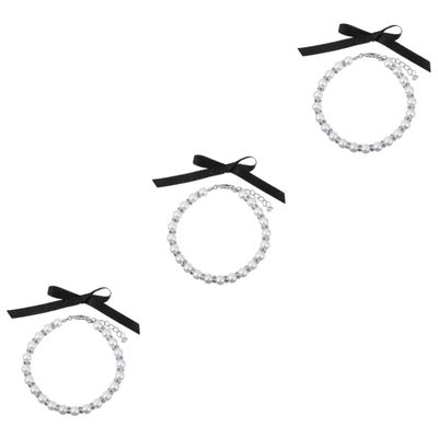 Beavorty 3-Piece Pearl Collar Set for Dogs and Cats with Bows