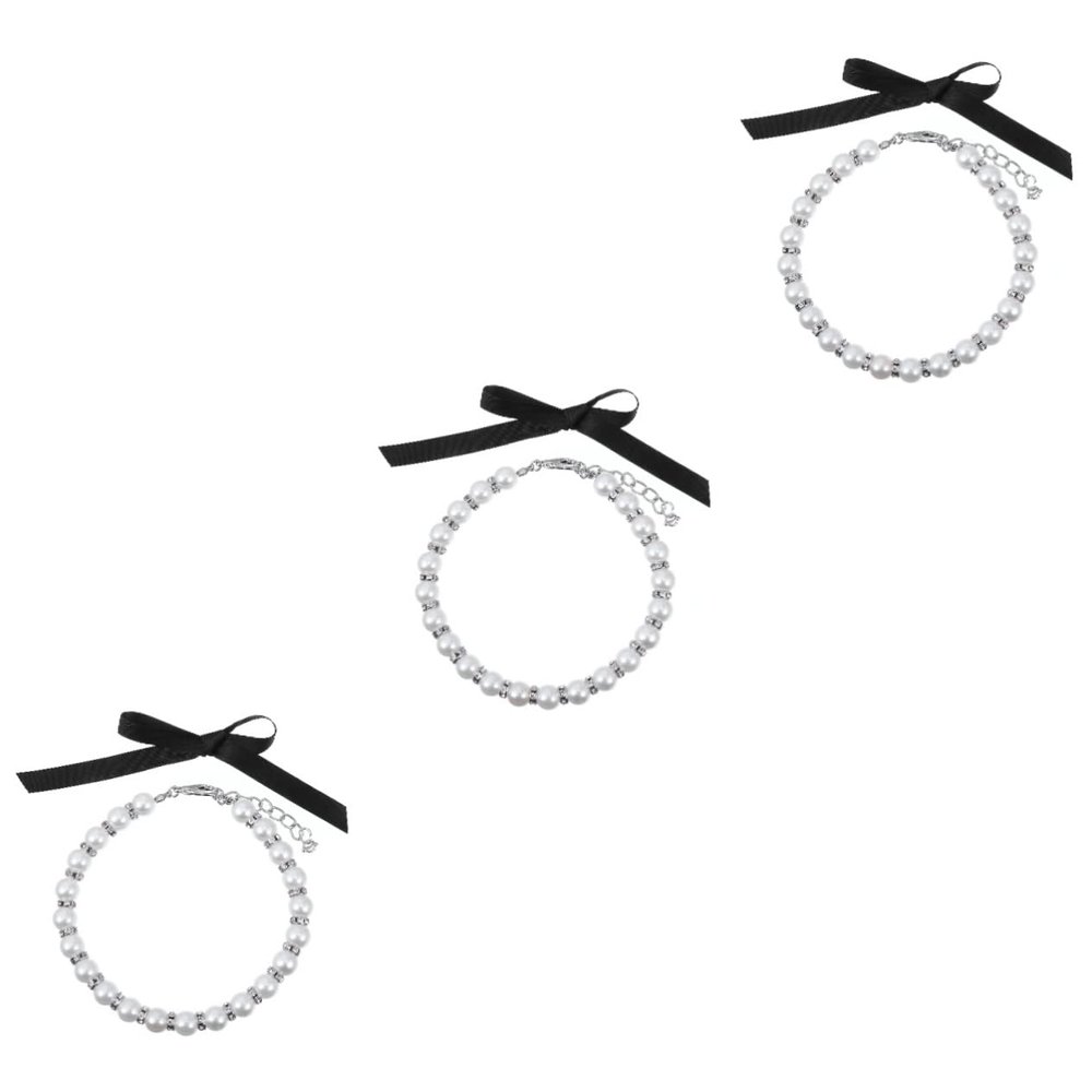Beavorty 3-Piece Pearl Collar Set for Dogs and Cats with Bows