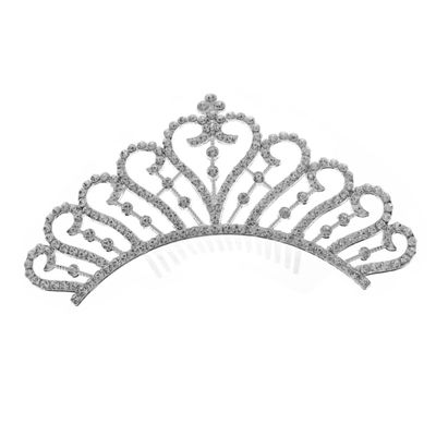 Bridal Hair Comb with Rhinestone Tiara, Silver-Tone Alloy