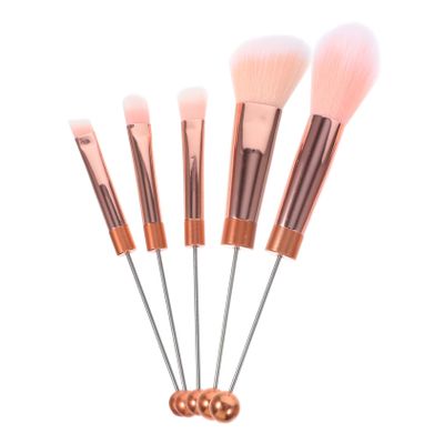 5-Piece Eye Makeup Brush Set with Pink Handles, Aluminum Alloy