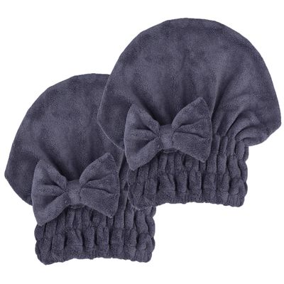 MAYOUTH Super Absorbent Microfiber Hair Towels, 2-Pack, Quick-Dry Turbans, Dark Gray