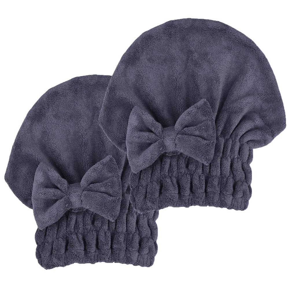 MAYOUTH Super Absorbent Microfiber Hair Towels, 2-Pack, Quick-Dry Turbans, Dark Gray