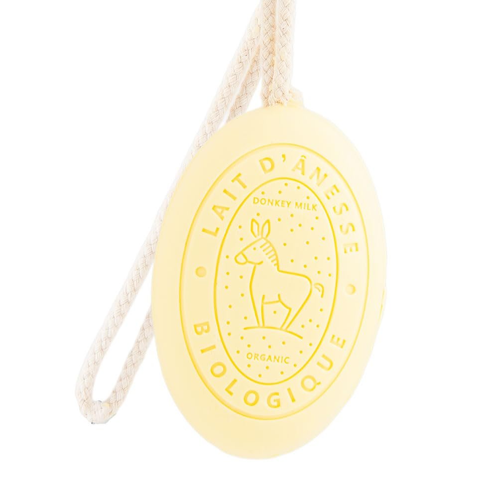 Label Provence Marseille Soap on a Rope, Fresh Organic Donkey Milk, Lemon Scent, 175 g