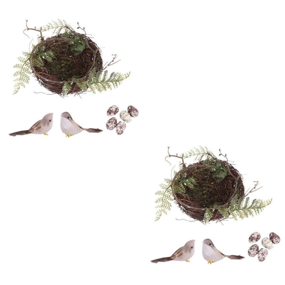 TOPBATHY 2-Piece Handmade Rattan Bird Nests with Decorative Eggs