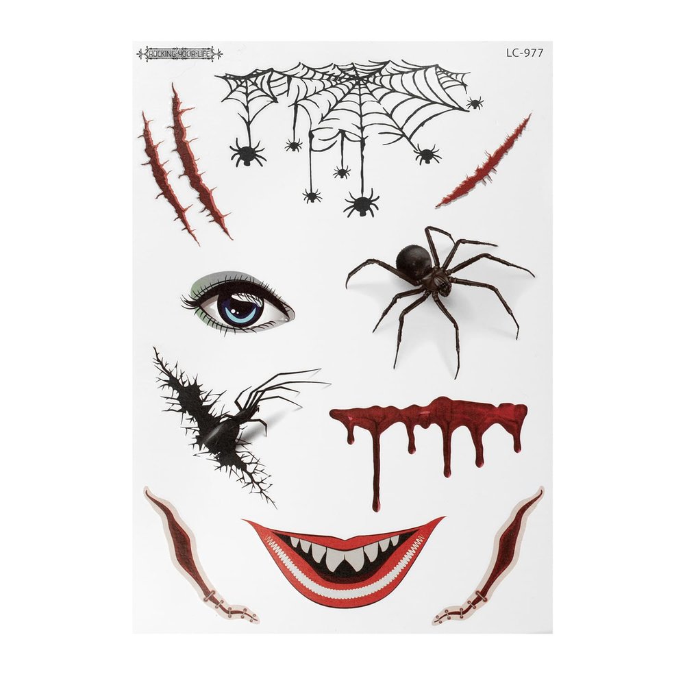 2 x Halloween Tattoo Sheets - 10 Colored Designs - Temporary Body Tattoos - LC977 (2)