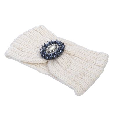 Warm White Wool-Yarn Headband, Boho Style, Ear Protection