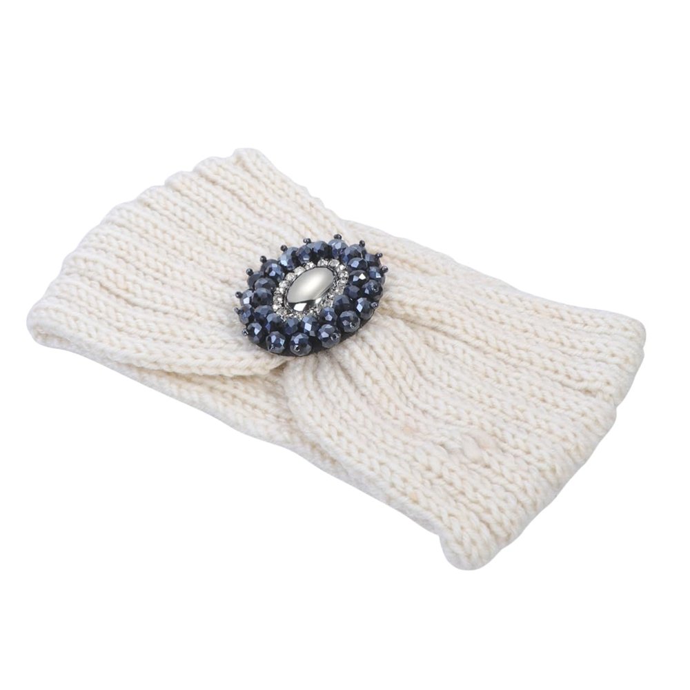 Warm White Wool-Yarn Headband, Boho Style, Ear Protection