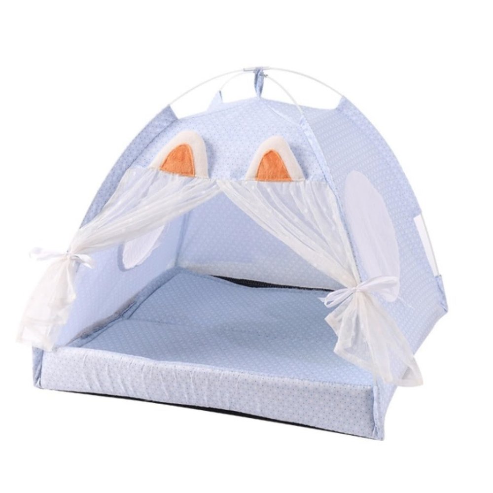Princess Pet Tent for Cats and Dogs, Portable Mesh Mini Tent (Blue, Size: 4)