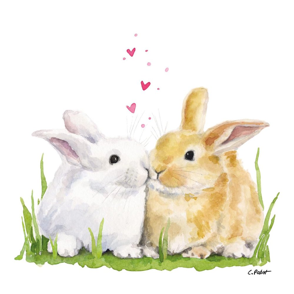 20 Easter Napkins with Kissing Rabbits, 33 x 33 cm